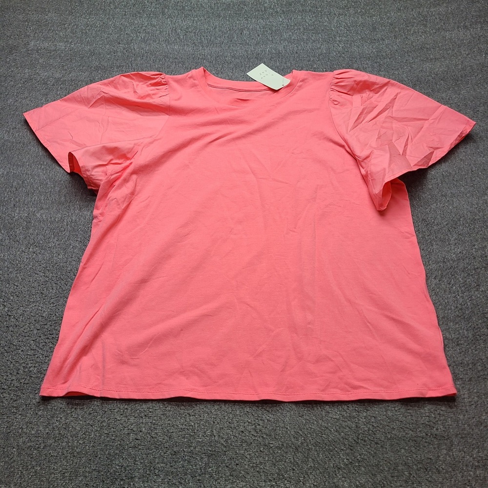 A New Day Puff Sleeve T-Shirt Womens‎ XL Pink New Short Sleeve Poplin Detail Tee